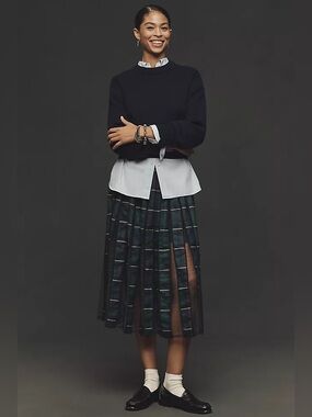 NEW. Anthropologie Plaid And Tulle Midi Skirt. NWT